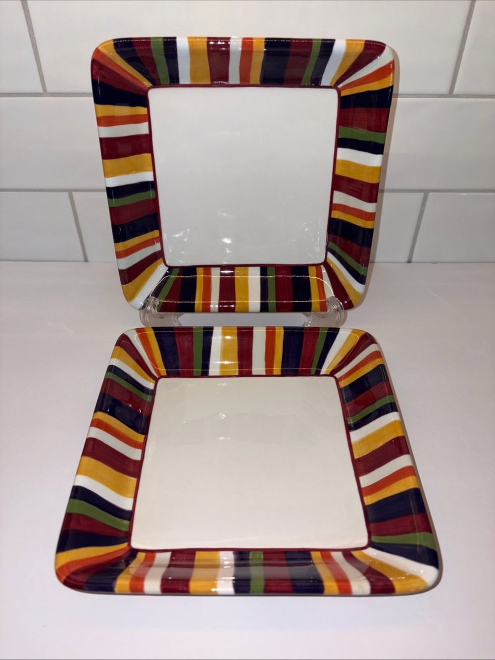 Simple Additions Pampered Chef Small Square Plates 7" Striped
